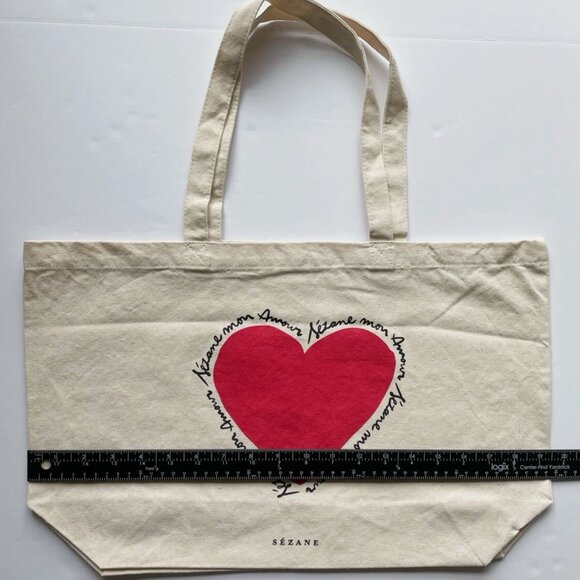 ❤️ SEZANE Heart Mon Amour Love Sezane Cotton Tote Bag - Picture 6 of 7